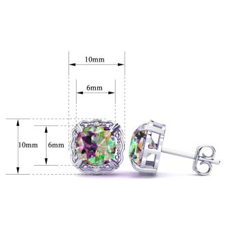 2ct Cushion Cut Mystic Topaz and Diamond Earrings in 10k White Gold