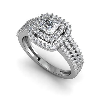 1 Carat Double Halo Massive Looking Princess Diamond Engagement Ring In 14K White Gold