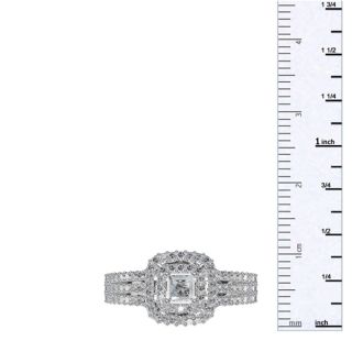 1 Carat Double Halo Massive Looking Princess Diamond Engagement Ring In 14K White Gold