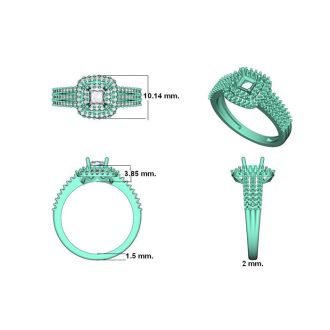 1 Carat Double Halo Massive Looking Princess Diamond Engagement Ring In 14K White Gold