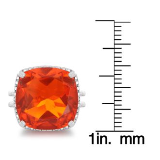 12ct Split Shank Cushion Cut Created Padparadscha Sapphire and Diamond Ring In Sterling Silver

