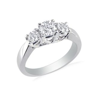 3/4ct Trellis Motif Three Diamond Ring in 14k White Gold