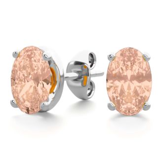 3/4 Carat Oval Shape Morganite Earrings Studs In Sterling Silver