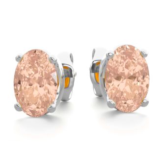 3/4 Carat Oval Shape Morganite Earrings Studs In Sterling Silver