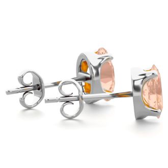 3/4 Carat Oval Shape Morganite Earrings Studs In Sterling Silver
