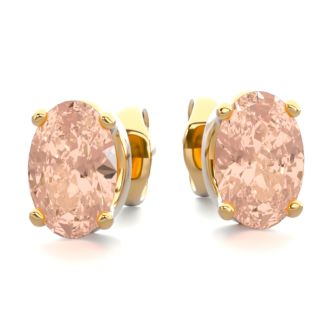 3/4 Carat Oval Shape Morganite Earrings Studs In 14K Yellow Gold Over Sterling Silver