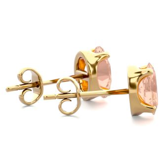 3/4 Carat Oval Shape Morganite Earrings Studs In 14K Yellow Gold Over Sterling Silver