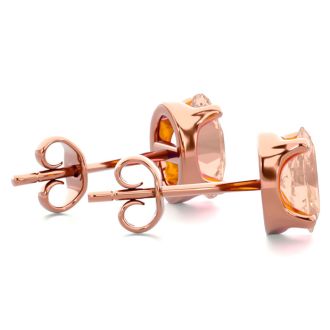 3/4 Carat Oval Shape Morganite Earrings Studs In 14K Rose Gold Over Sterling Silver