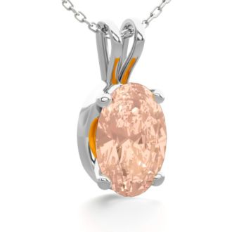 1/2 Carat Oval Shape Morganite Necklace In Sterling Silver With 18 Inch Chain
