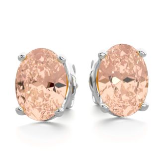 1-1/4 Carat Oval Shape Morganite Earrings Studs In Sterling Silver