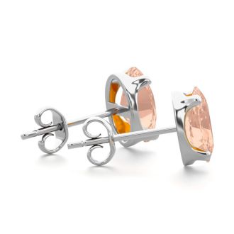 1-1/4 Carat Oval Shape Morganite Earrings Studs In Sterling Silver