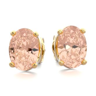1-1/4 Carat Oval Shape Morganite Earrings Studs In 14K Yellow Gold Over Sterling Silver