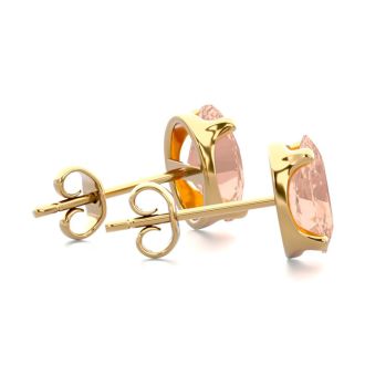 1-1/4 Carat Oval Shape Morganite Earrings Studs In 14K Yellow Gold Over Sterling Silver