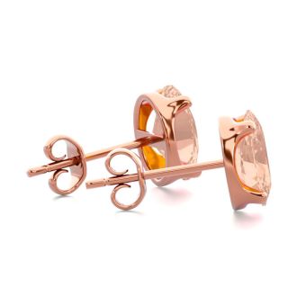 1-1/4 Carat Oval Shape Morganite Earrings Studs In 14K Rose Gold Over Sterling Silver