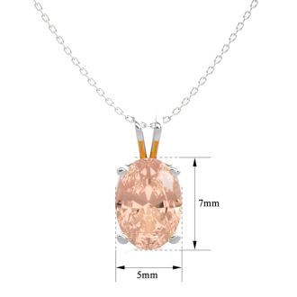 2/3 Carat Oval Shape Morganite Necklace In Sterling Silver With 18 Inch Chain