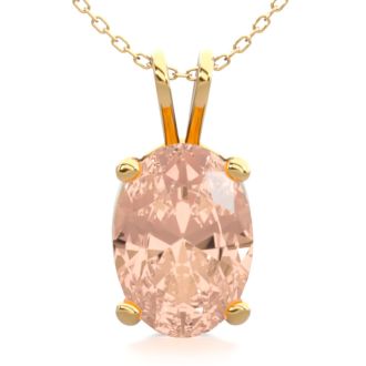 2/3 Carat Oval Shape Morganite Necklace In 14K Yellow Gold Over Sterling Silver With 18 Inch Chain