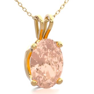 2/3 Carat Oval Shape Morganite Necklace In 14K Yellow Gold Over Sterling Silver With 18 Inch Chain