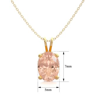 2/3 Carat Oval Shape Morganite Necklace In 14K Yellow Gold Over Sterling Silver With 18 Inch Chain