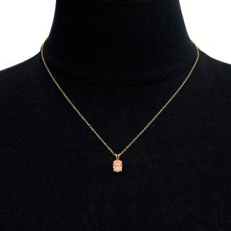 2/3 Carat Oval Shape Morganite Necklace In 14K Yellow Gold Over Sterling Silver With 18 Inch Chain