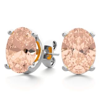 2 Carat Oval Shape Morganite Earrings Studs In Sterling Silver