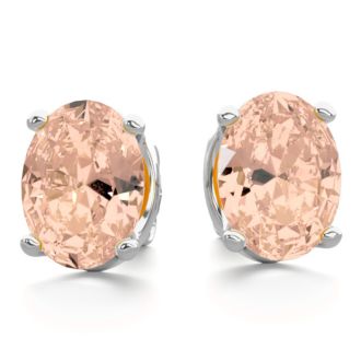 2 Carat Oval Shape Morganite Earrings Studs In Sterling Silver