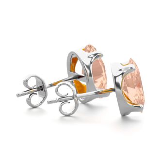 2 Carat Oval Shape Morganite Earrings Studs In Sterling Silver