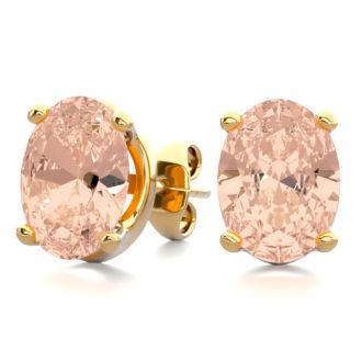 2 Carat Oval Shape Morganite Earrings Studs In 14K Yellow Gold Over Sterling Silver