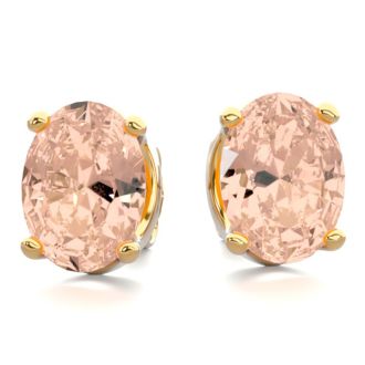 2 Carat Oval Shape Morganite Earrings Studs In 14K Yellow Gold Over Sterling Silver