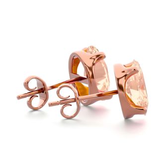 2 Carat Oval Shape Morganite Earrings Studs In 14K Rose Gold Over Sterling Silver