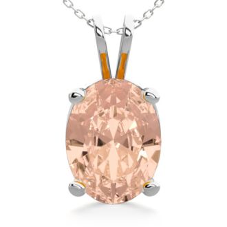1 Carat Oval Shape Morganite Necklace In Sterling Silver With 18 Inch Chain