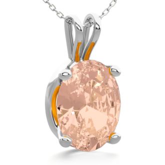 1 Carat Oval Shape Morganite Necklace In Sterling Silver With 18 Inch Chain