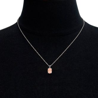 1 Carat Oval Shape Morganite Necklace In Sterling Silver With 18 Inch Chain