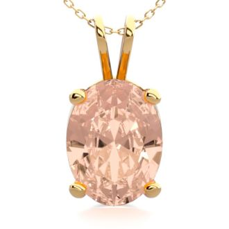 1 Carat Oval Shape Morganite Necklace In 14K Yellow Gold Over Sterling Silver With 18 Inch Chain
