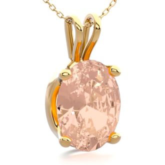 1 Carat Oval Shape Morganite Necklace In 14K Yellow Gold Over Sterling Silver With 18 Inch Chain