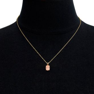1 Carat Oval Shape Morganite Necklace In 14K Yellow Gold Over Sterling Silver With 18 Inch Chain