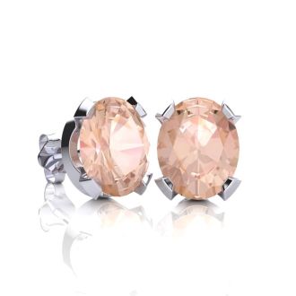 3 Carat Oval Shape Morganite Necklace and Earring Set In Sterling Silver
