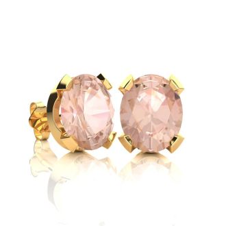 3 Carat Oval Shape Morganite Necklace and Earring Set In 14K Yellow Gold Over Sterling Silver