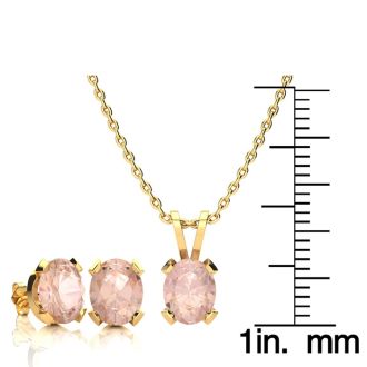 3 Carat Oval Shape Morganite Necklace and Earring Set In 14K Yellow Gold Over Sterling Silver