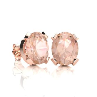 3 Carat Oval Shape Morganite Necklace and Earring Set In 14K Rose Gold Over Sterling Silver