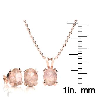 3 Carat Oval Shape Morganite Necklace and Earring Set In 14K Rose Gold Over Sterling Silver