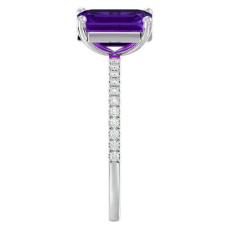 1 1/2 Carat Amethyst and Diamond Ring In 14 Karat White Gold