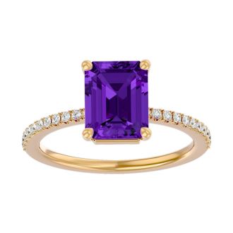 1 1/2 Carat Amethyst and Diamond Ring In 14 Karat Yellow Gold