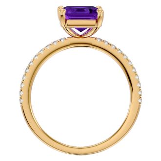 1 1/2 Carat Amethyst and Diamond Ring In 14 Karat Yellow Gold