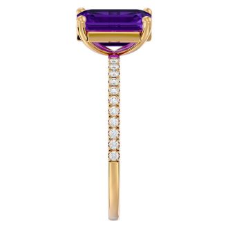 1 1/2 Carat Amethyst and Diamond Ring In 14 Karat Yellow Gold