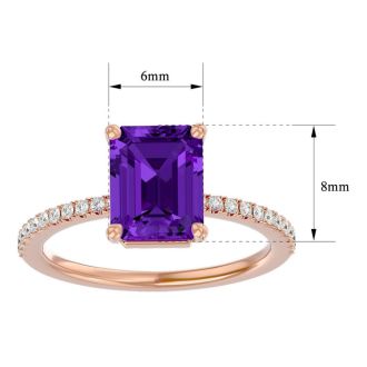 1 1/2 Carat Amethyst and Diamond Ring In 14 Karat Rose Gold