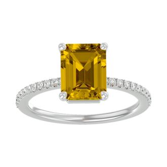 1 1/2 Carat Citrine and Diamond Ring In 14 Karat White Gold