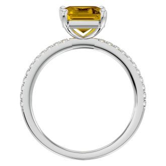1 1/2 Carat Citrine and Diamond Ring In 14 Karat White Gold