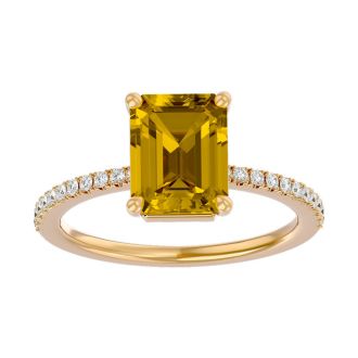 1 1/2 Carat Citrine and Diamond Ring In 14 Karat Yellow Gold