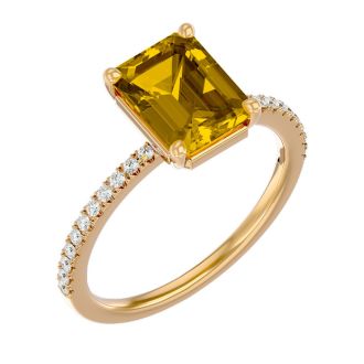 1 1/2 Carat Citrine and Diamond Ring In 14 Karat Yellow Gold