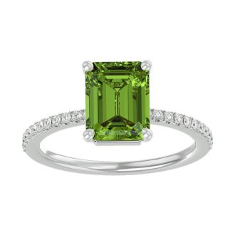 2 Carat Peridot and Diamond Ring In 14 Karat White Gold